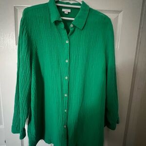J. Jill Emerald Green Crinkle Button-Up Blouse